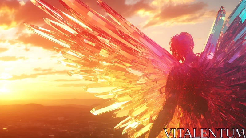 Angel with Crystal Wings at Sunset AI Image