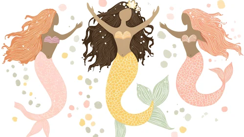 Pastel Mermaids Delightful Sea Illustration