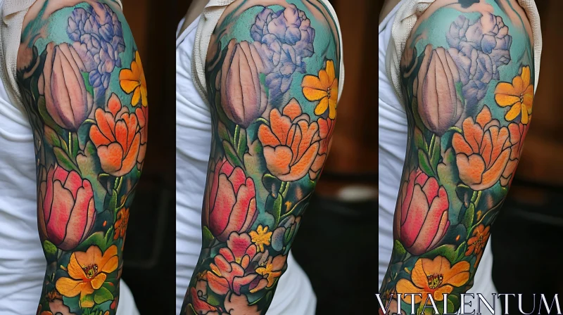 Colorful Full Arm Floral Tattoo Art AI Image