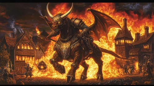 Armored Dragon in Burning Village