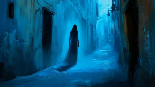 Blue Alley Woman Silhouette Artwork