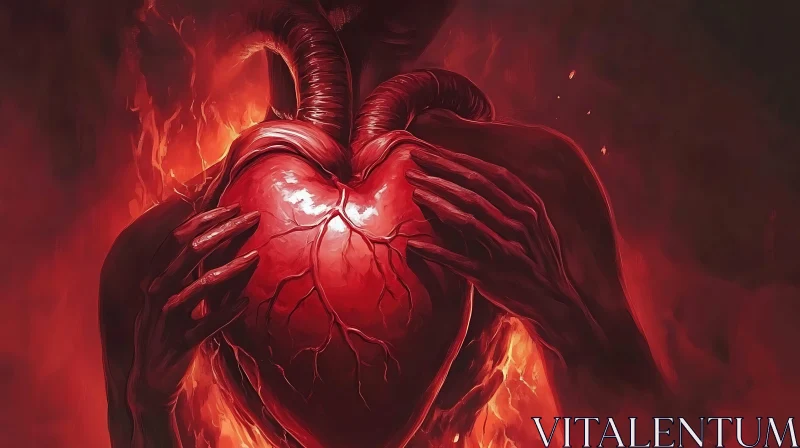 AI ART Fiery Heart in Hands: Emotional Artwork