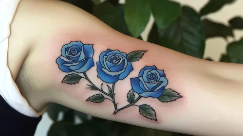 Beautiful Blue Rose Arm Tattoo