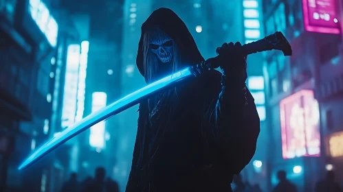 Cyberpunk Reaper with Luminous Sword