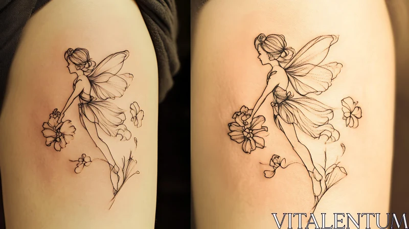 Ethereal Fairy Holding Flowers Tattoo Design AI Image