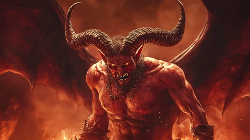 Crimson Demon with Horns and Wings