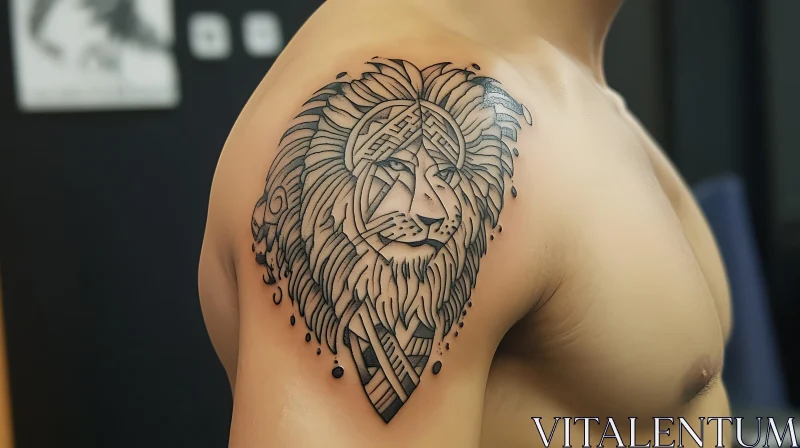 Geometric Lion Shoulder Tattoo AI Image