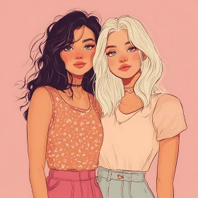 Stylized Cartoon Women Friendship Portrait