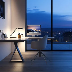 Minimalist Desk Setup at Night