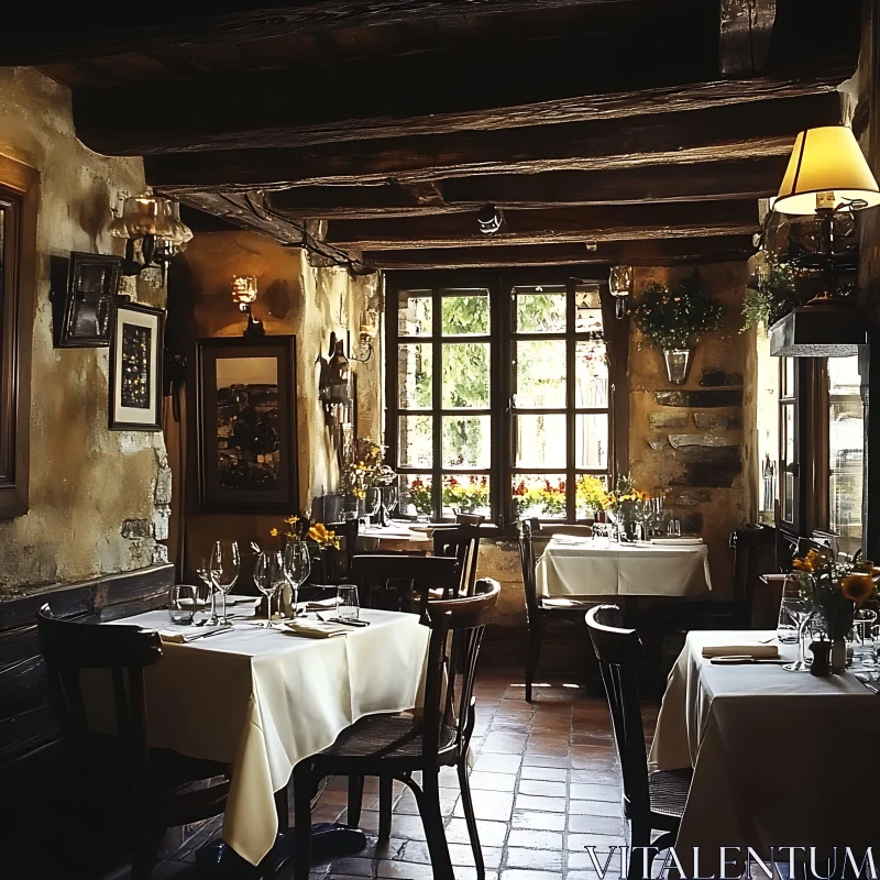 Rustic Dining Room with Warm Lighting AI Image