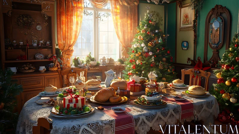 Christmas Table with Gifts and Food AI Image