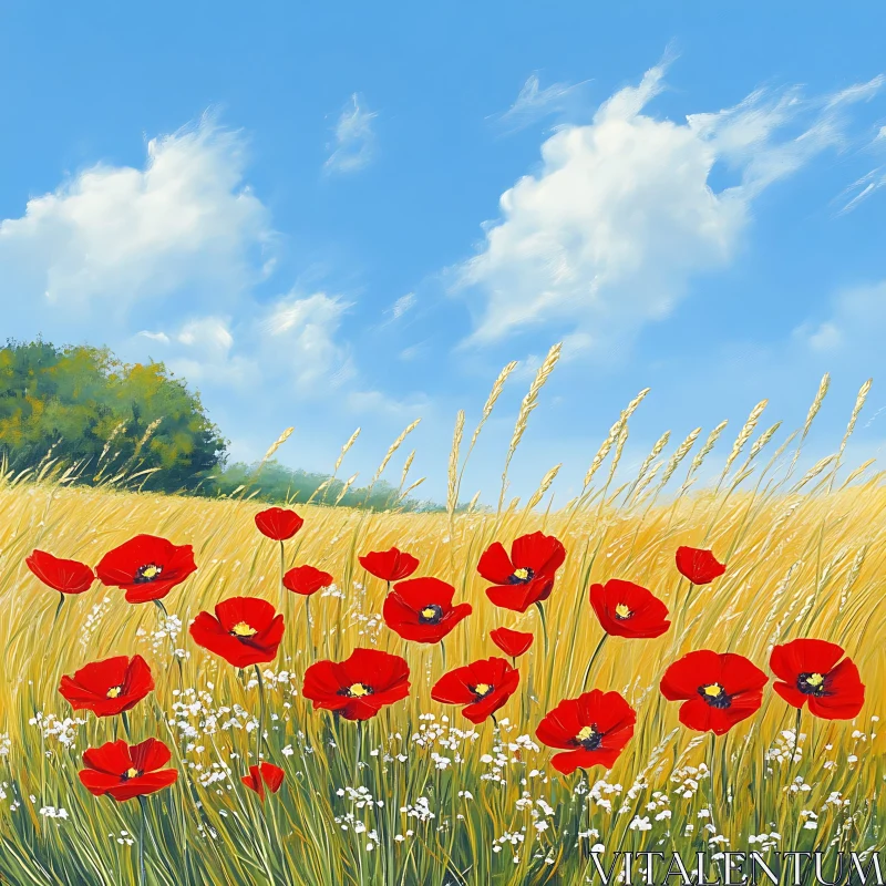 AI ART Summer Meadow with Red Poppies Artwork