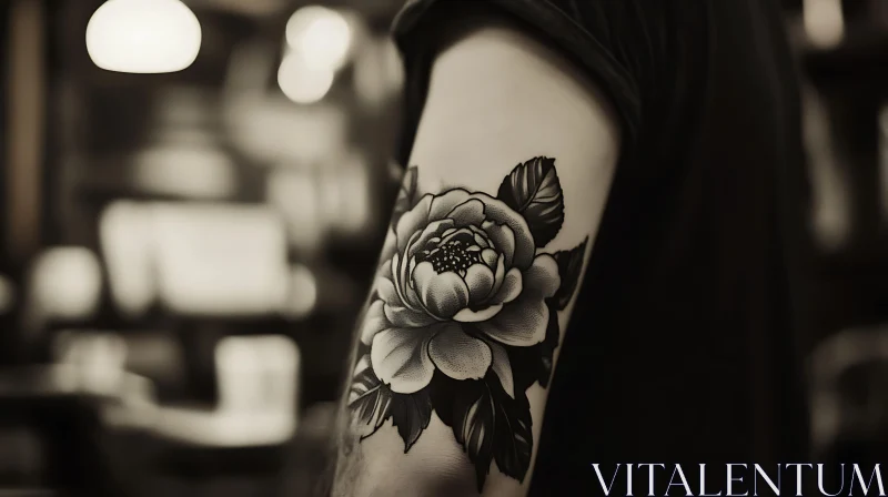 Intricate Floral Arm Tattoo in Black and White AI Image