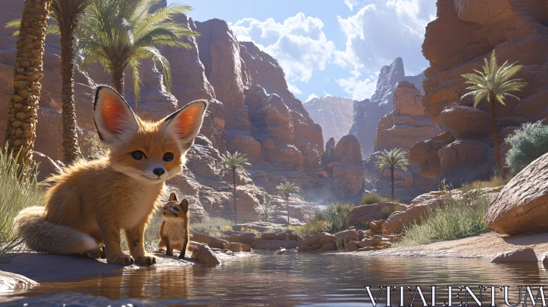 AI ART Desert Foxes by the Water