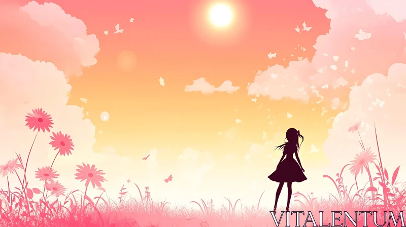 AI ART Girl Silhouette in Pink Field