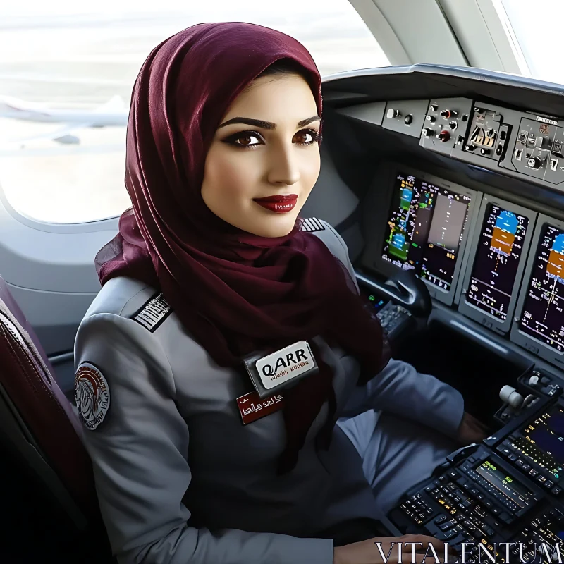 AI ART Female Pilot in Flight Deck