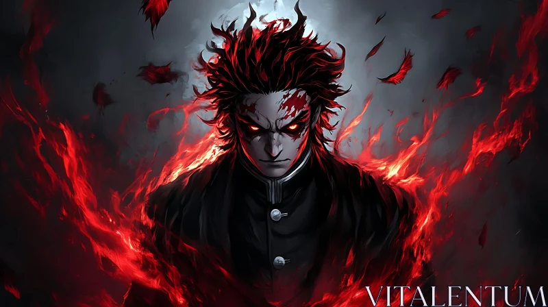 AI ART Anime Character with Red Flames