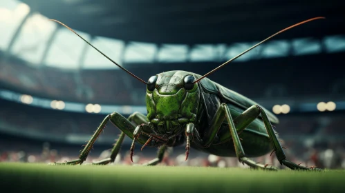 Grasshopper on Soccer Field - A Fantastic Realism Artwork
