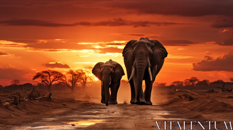 Majestic Elephants Walking at Sunset - Immaculate Perfectionism in Nature AI Image