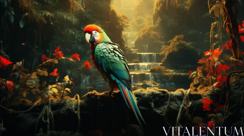 Parrot in Forest - An Oriental, Romantic Landscape AI Image