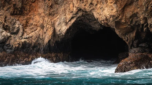 Mysterious Ocean Cave with Crashing Waves