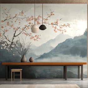 Peaceful Interior Scene with Mountain View