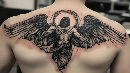 Detailed Angel Back Tattoo Design