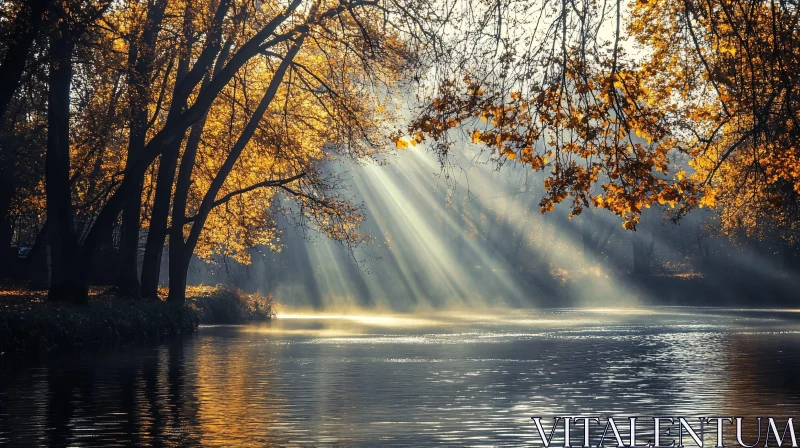 AI ART Autumn Light Play on Tranquil Lake