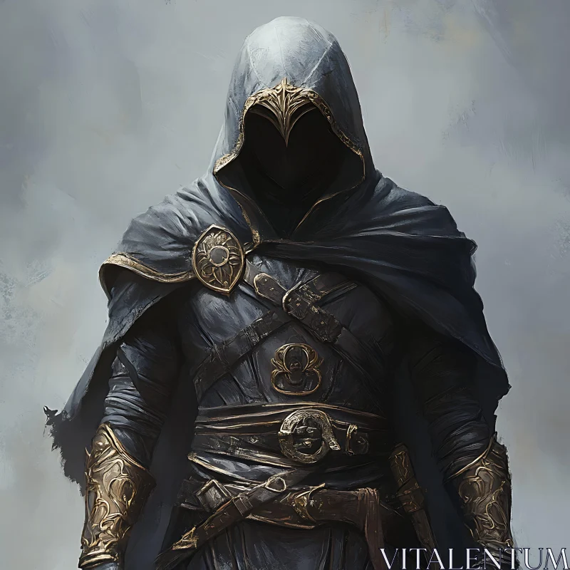 Mysterious Warrior in Shadowed Attire AI Image