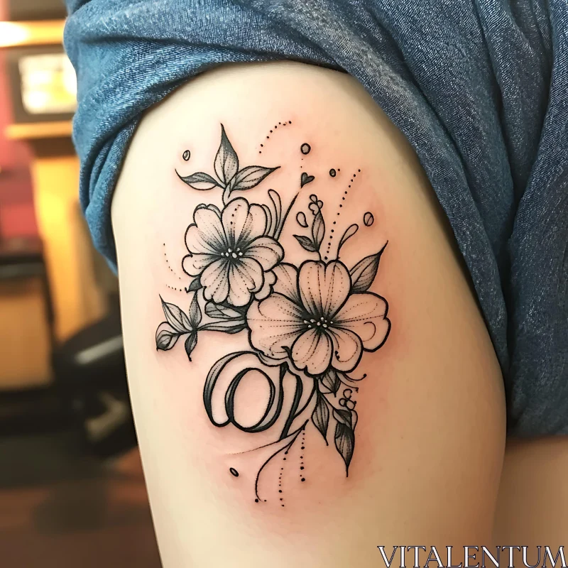 Detailed Floral Tattoo in Black Ink AI Image