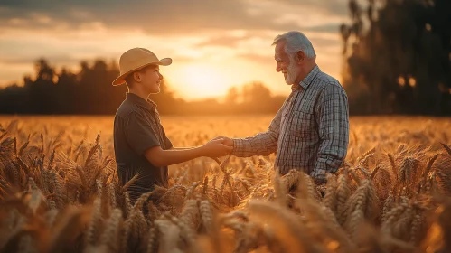 Sunset Handshake: Boy and Elderly Man