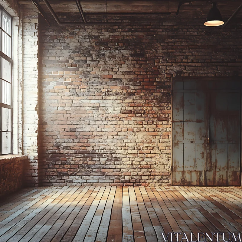 Vintage Room with Brick Wall and Metal Door AI Image