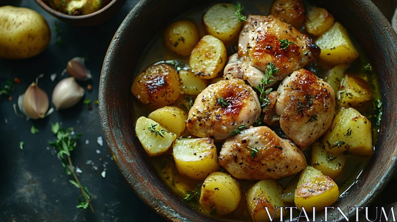 Clay Pot Chicken and Potato Dish AI Image