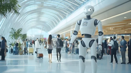 Futuristic Airport with Robot Guide