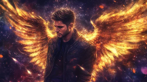 Celestial Man with Golden Wings Portrait