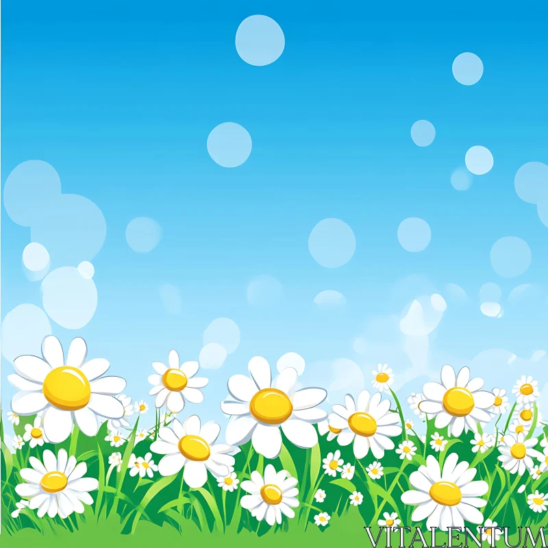 AI ART Field of Daisies Under Blue Sky