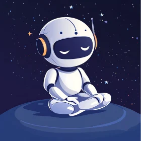 Peaceful Robot Meditating Among Stars