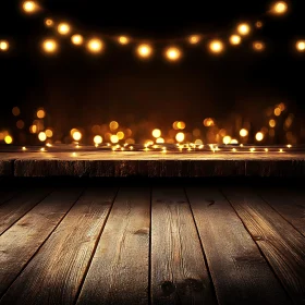 Rustic Wood and Bokeh Lights Ambiance