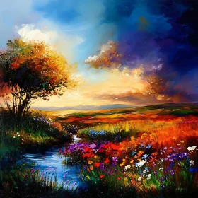 Floral Meadow Landscape Art