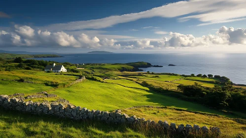 Ireland Coastal Landscape with White Cottage