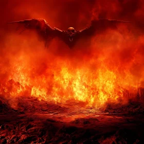 Winged Demon in Fiery Abyss