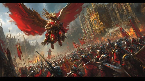 Fantasy Battle Scene with Angelic Warrior