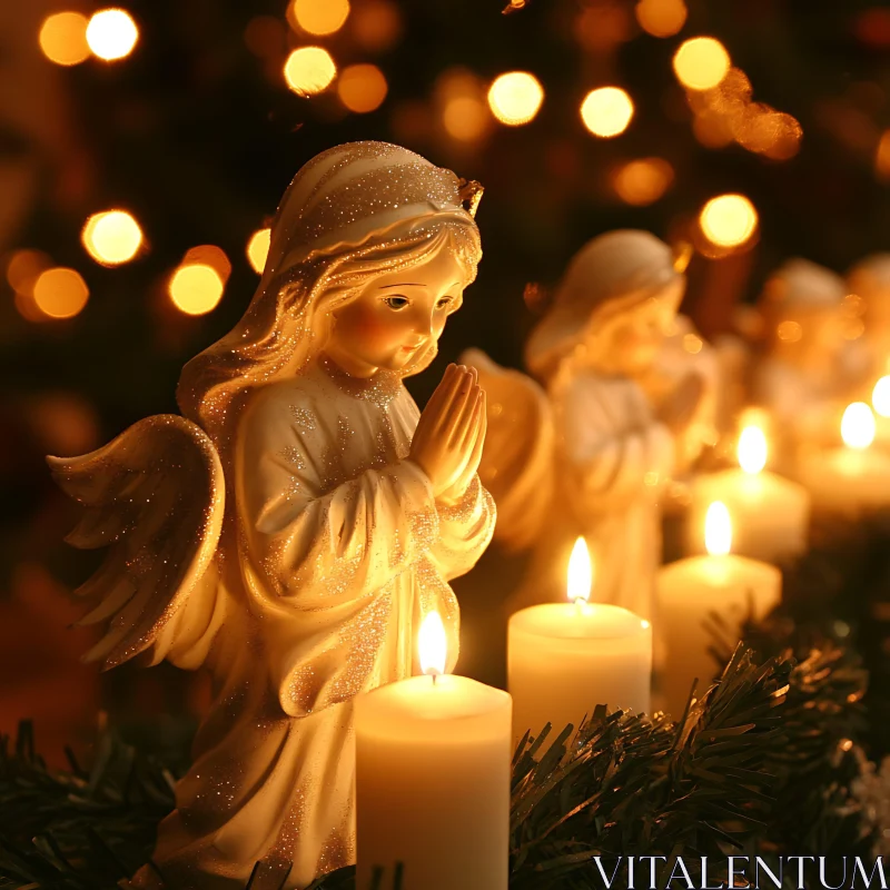 Peaceful Angels and Candlelight Still Life AI Image