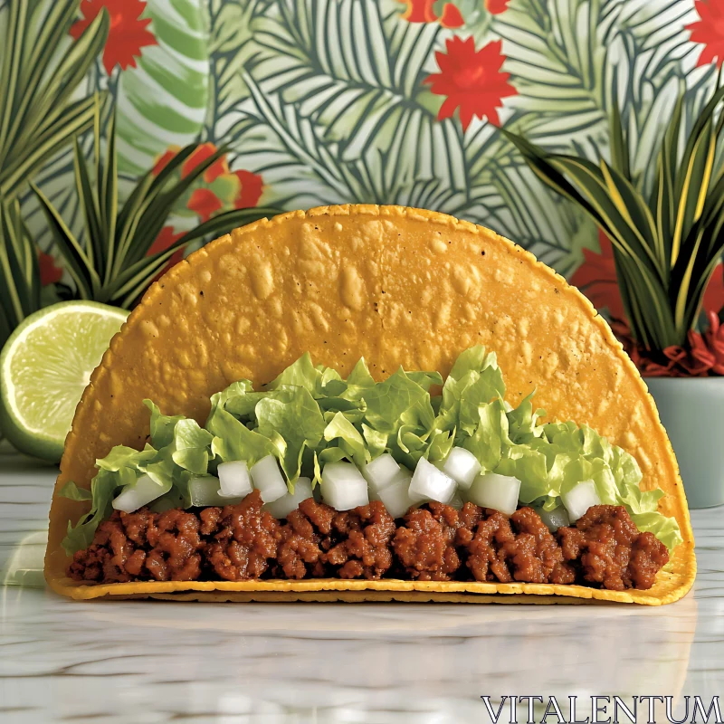 Crunchy Taco with Fresh Ingredients AI Image