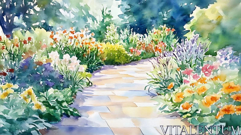 Floral Garden Watercolor Painting AI Image