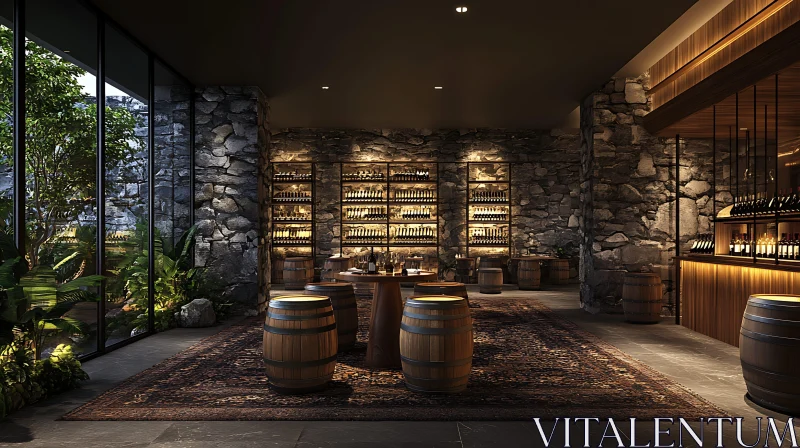 AI ART Rustic Wine Cellar with Barrel Seating