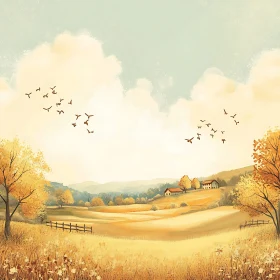 Autumnal Field Landscape Painting