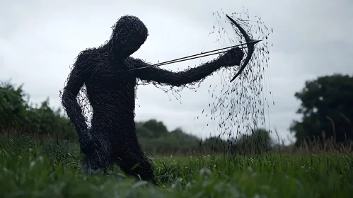 Monochrome Wire Sculpture of Archer