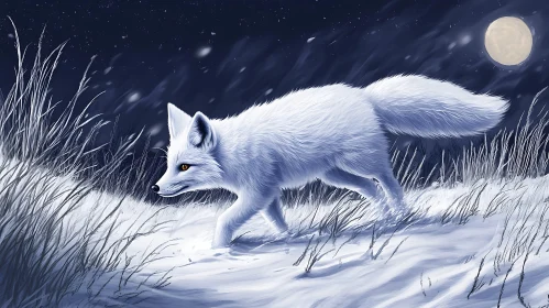 White Fox Hunting at Night