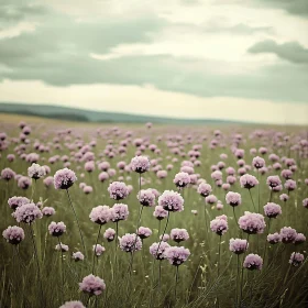 Field of Globe Flowers Under Cloudy Sky